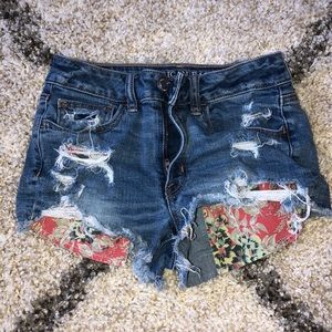 American Eagle Ripped Floral Pocket Jean Shorts